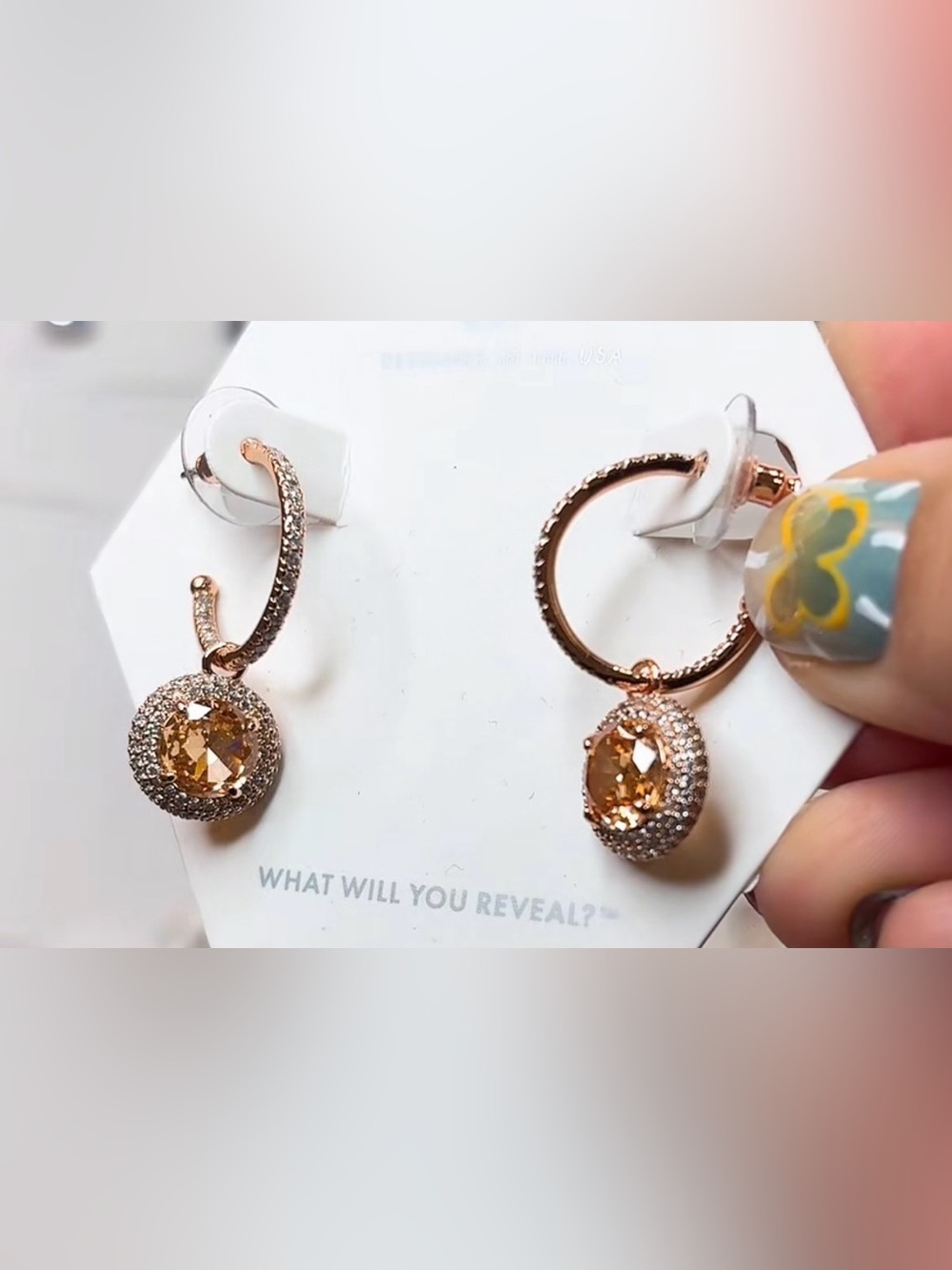 Bomb Party Rose Gold Hoop Earrings with Smokey Topaz Halo Drops